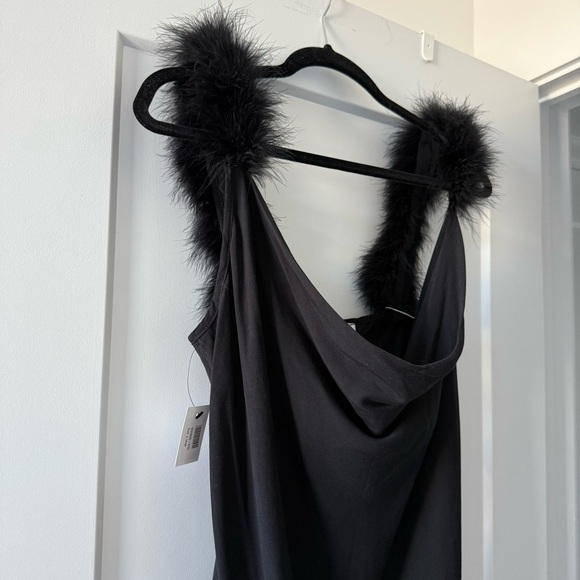 Sleeper black Voulez Vous Dancer slip dress with feather straps - size XL NWT - Picture 5 of 10